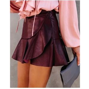 Faux Leather Mini Skort - Wine (M)